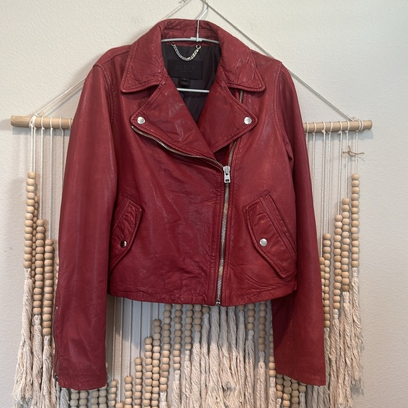 J.Crew Collection Red Washed Genuine Leather Moto Motorcycle Jacket M - Picture 2 of 12